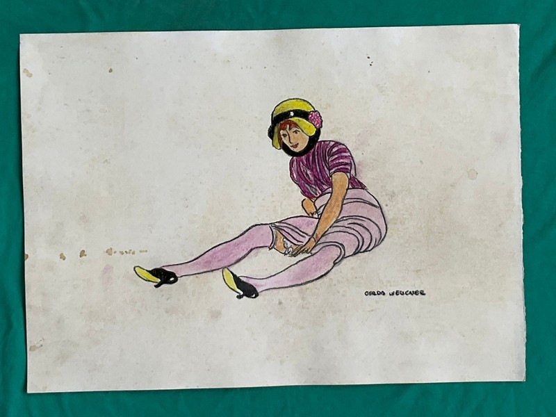Gerda Wegener drawing and painting on old paper signed stamped vintage