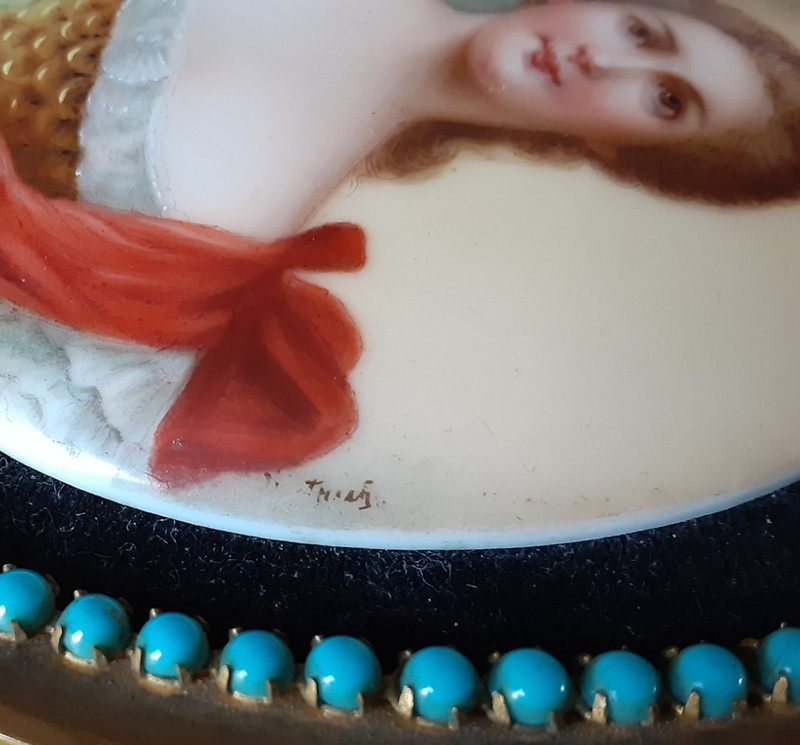 Antique Porcelain Painting Victorian Lady 1800s Framed, Hand Painted, Signed gallery