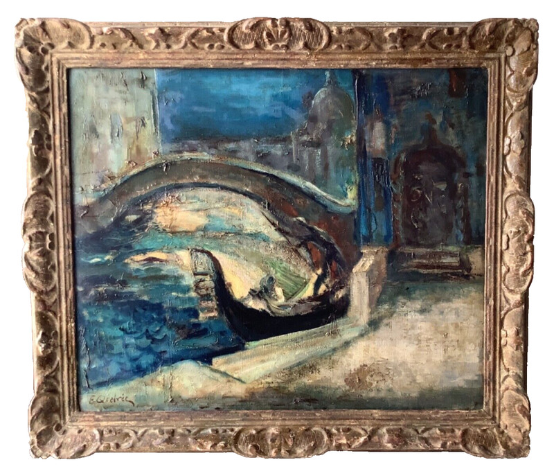 Francois QUELVEE – Night in Mysterious VENICE – Antique Symbolist Oil on Canvas