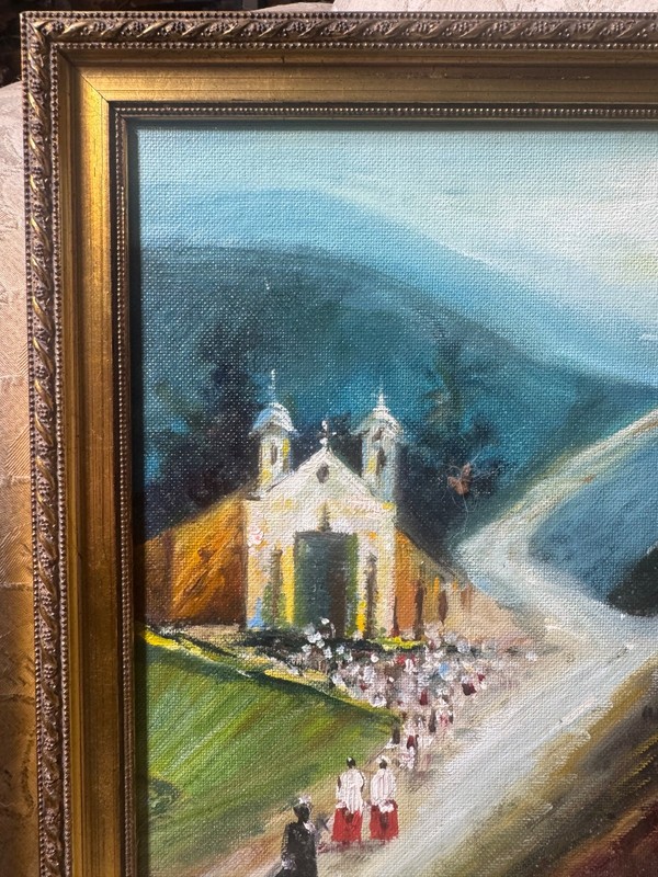 Maria Teresa Feo De Oliveira "Procession Church" Oil Painting - Signed/Framed gallery