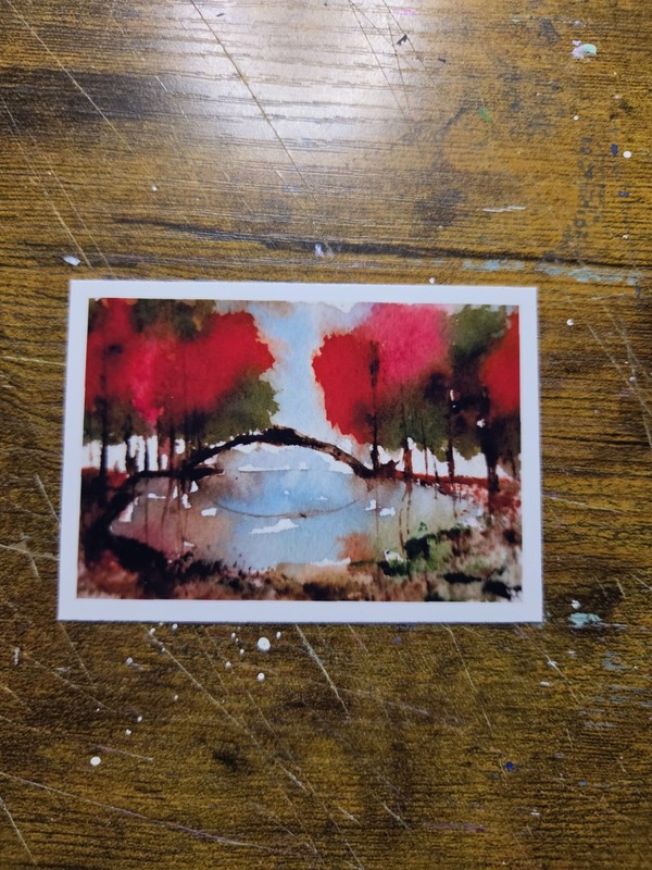ACEO *Art Print Original Acrylic Painting Sunset Mountains 2.5×3.5