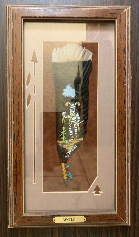 Original Wolf Roberson Oil Painted Feather Signed COA #6000 Clown Hopi Kachina