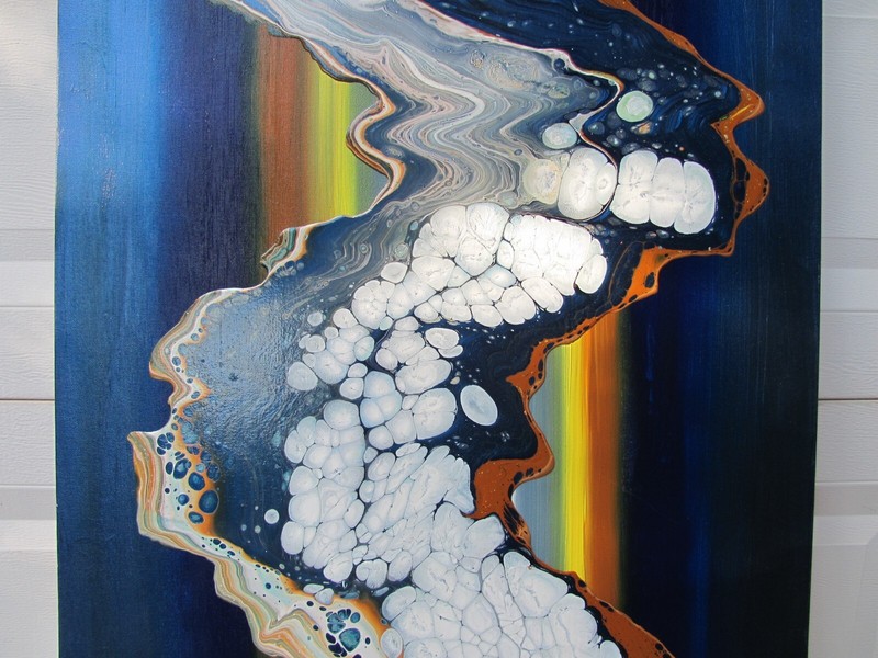 ORIGINAL FLUID ABSTRACT LARGE TWILIGHT SIGNED BY DEZ ACRYLIC PAINTING MULTICOLOR gallery