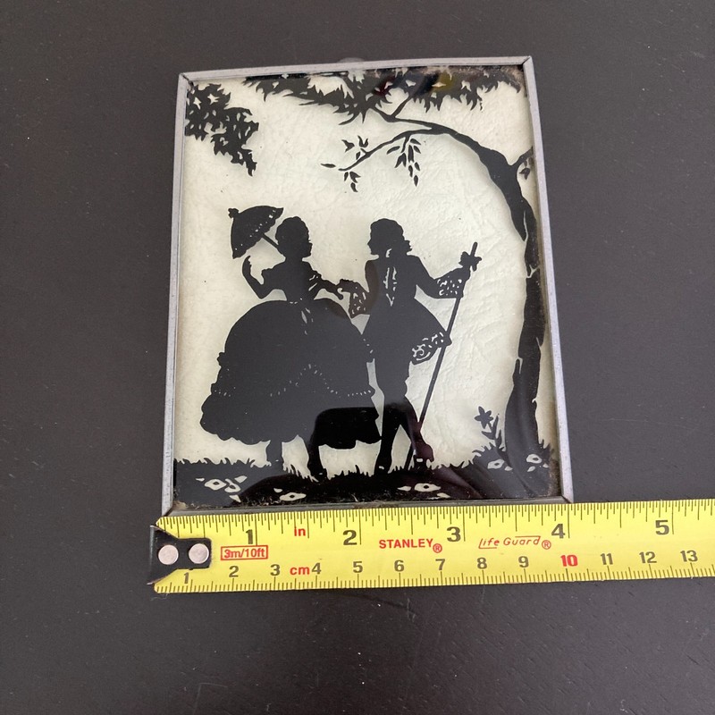 Antique Silhouette Art - Reverse Painted Convex Bubble Glass - Victorian Couple gallery
