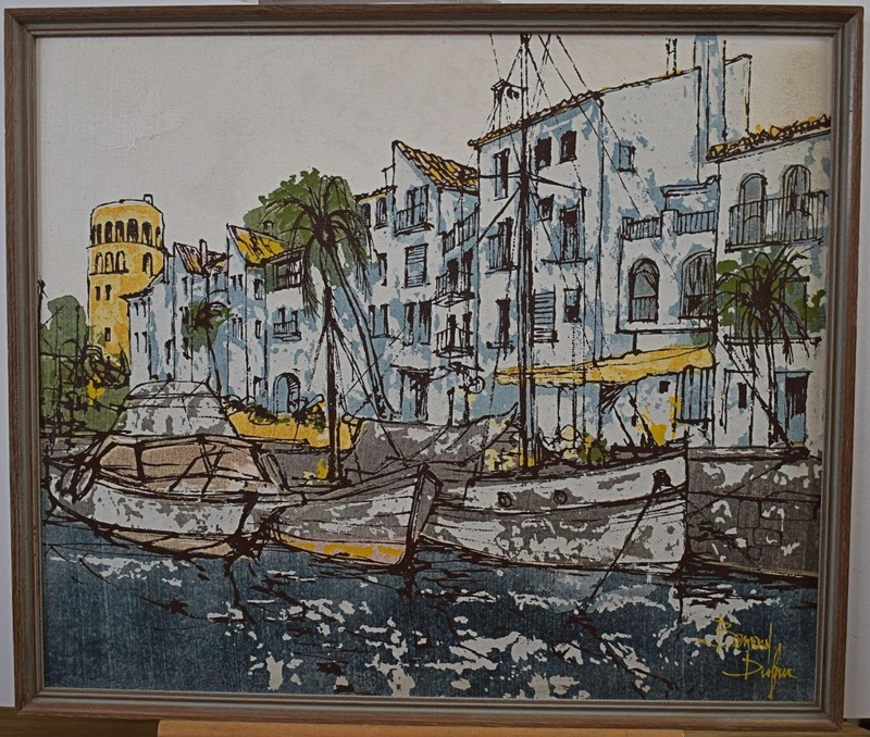 A Busy Mediterranean Fishing Port Oil Painting Bernard Dufour c1975 French Schl gallery
