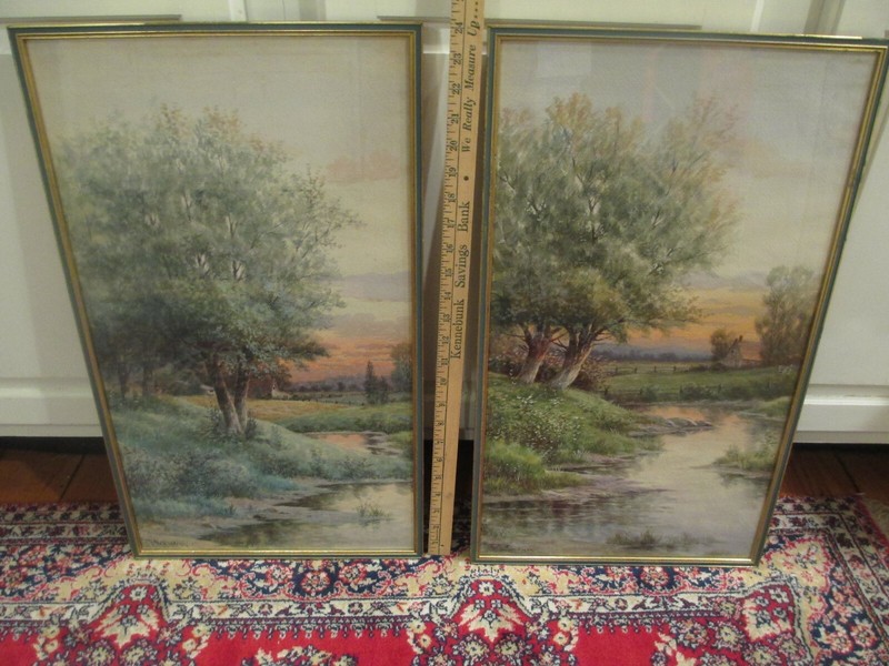 PE Chillman Pair 24″ Watercolor landcape Paintings listed Philadelphia artist