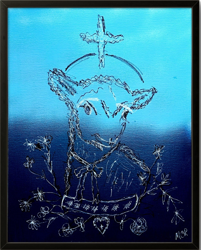 Original Lamb Drawing Crosses Blue Mixed Media Art Painting 11x14 Canvas Board gallery