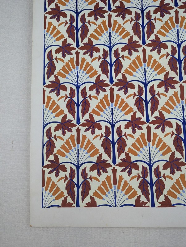 Vtg 30's Wallpaper Floor Tile Hand Painted Samples Autumn Leafs Flowers Art Deco gallery