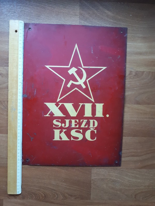 Org. Propaganda Tin Sign "XVII Congress of the Communist Party of the CSSR"