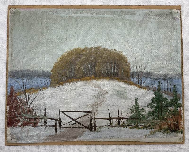 Winter Landscape Oil Painting Canvas on Cardboard 22.5x18cm