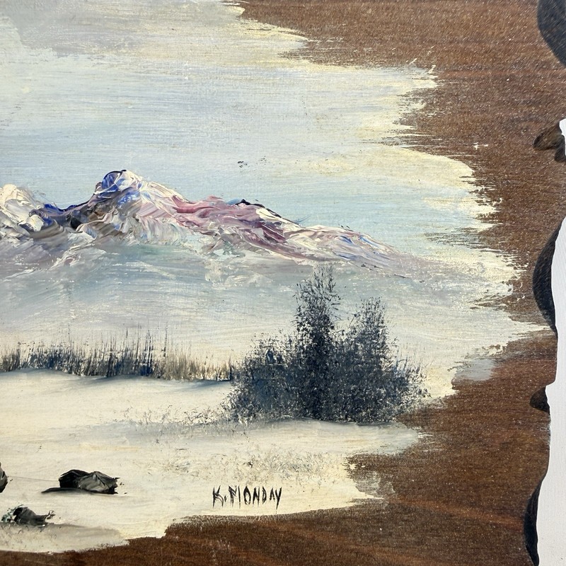 Original Art Oil Painting Snowy Mountain Landscape Signed Kathryn Monday gallery
