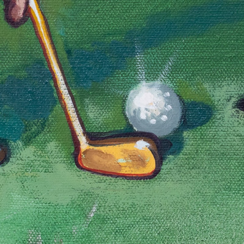 GOLFER JOHNNY MILLER ILLUSTRATION. GOLF PAINTING by Peter Green, CALIFORNIA.