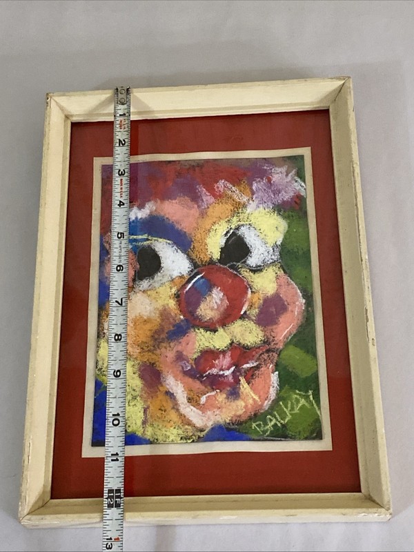 BALKAY Signed Pastel Clown, Expressionist, c.1970s–90s, Framed 9x12, Hungary Art gallery