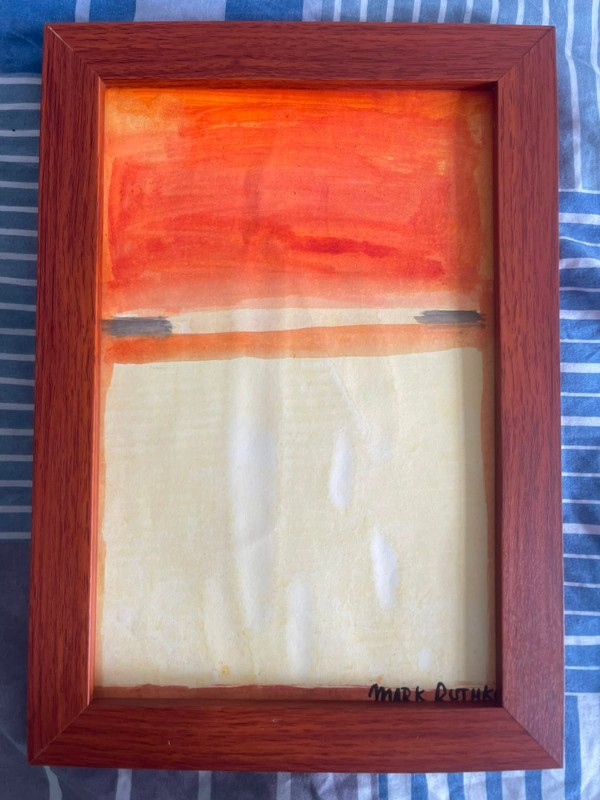 MARK ROTHKO DRAWING ON ANTIQUE PAPER, FRAMED ON WOOD, SIGNED AND SEALED
