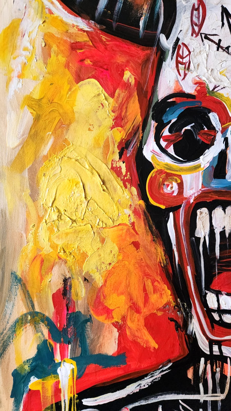 JEAN MICHEL BASQUIAT 28x20 in. Painting on canvas (Untitled) signed & stamped gallery