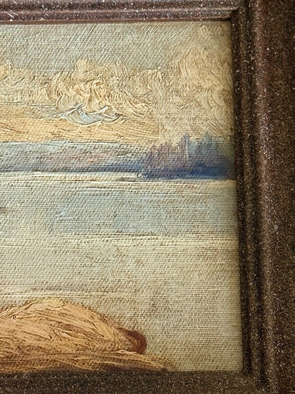 Vintage Miniature Oil Painting Lakescape signed J Flagge 9.75" x 7.5" #820 gallery