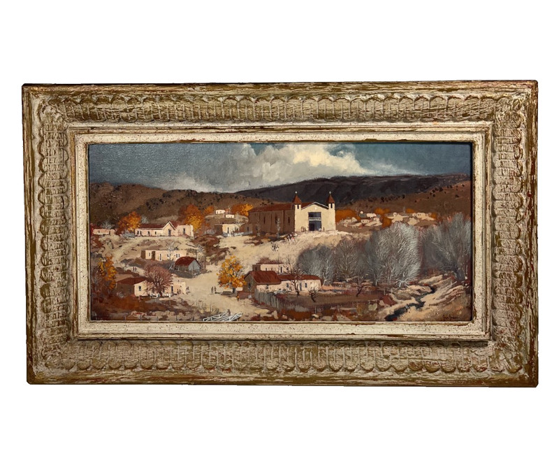 SAM SMITH RARE NEW MEXICO MISSION ADOBE DESERT LANDSCAPE VINTAGE OIL PAINTING