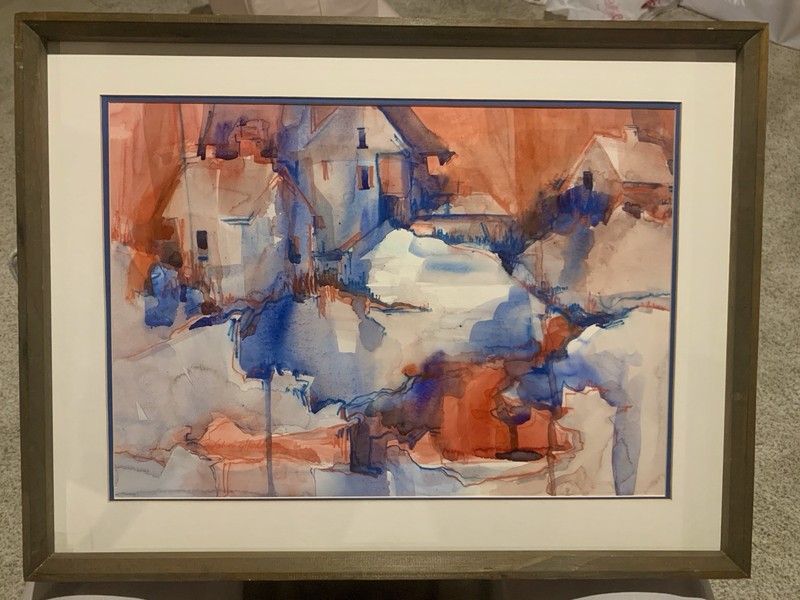 Watercolor Painting on Board by Judith DeShong Hall Signed Framed 25 x 19