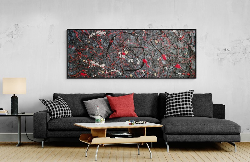 Panoramic Jackson Pollock Style John Wick Dark Colors Canvas – 78×29 in gallery