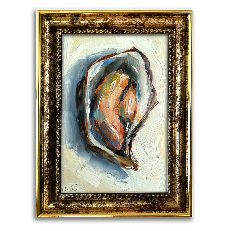 Original Oil Painting Oyster in Antique Style Frame Kitchen Wall Art Signed