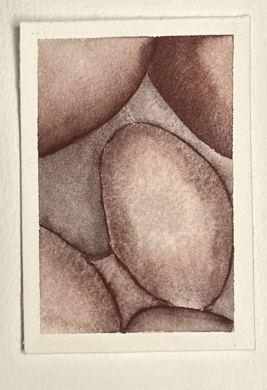 ACEO Red Beach Rocks, Original Watercolor Landscape Painting By Sasha Lehto