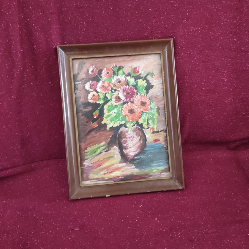 Painting vase with flowers from Greece in wooden frame 11"x15" gallery