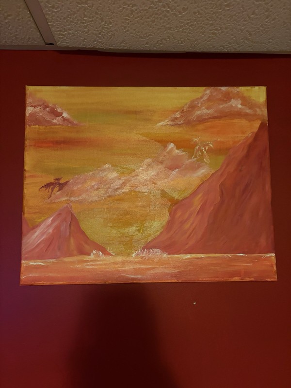 Original Acrylic Painting Fantasy Mountains Sunset Clouds Canvas Surrealism Art gallery