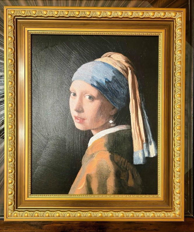 “Girl With A Pearl Earring” Wall Art Repro Canvas Vermeer Wood Frame 25”x21”