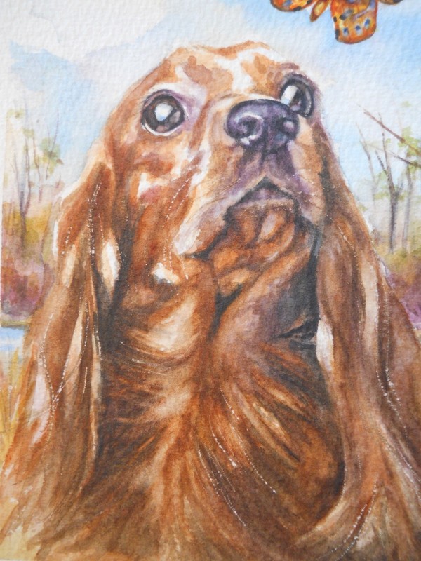 Original Cocker Spaniel Dog Animal Landscape Painting