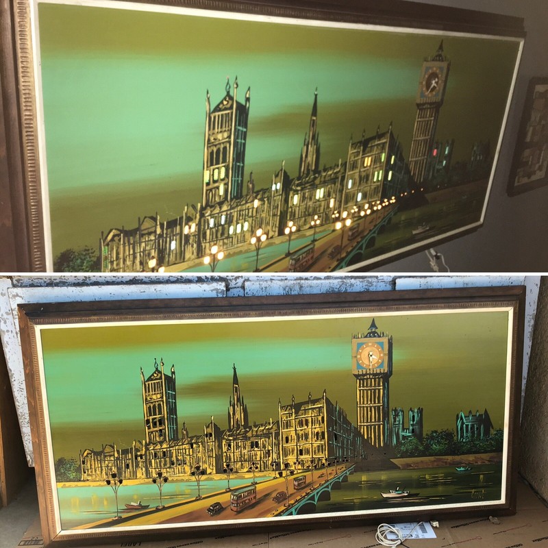 VTG Mid-Century Modern Lighted Carlo of Hollywood Big Ben & Ashbrook Art Work