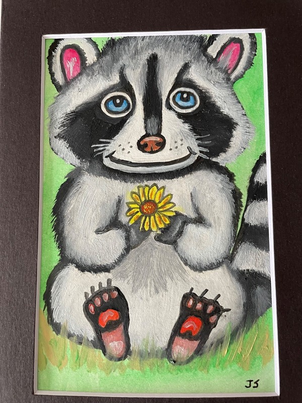 Original oil painting 5 x 7 in including black matte-Free Shipping-raccoon gallery