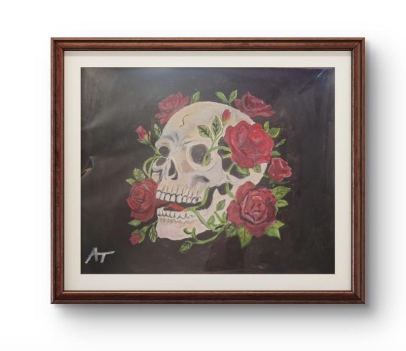 Original Signed 9×12 Skull And Roses Acrylic Art On Paper Contemporary Home…