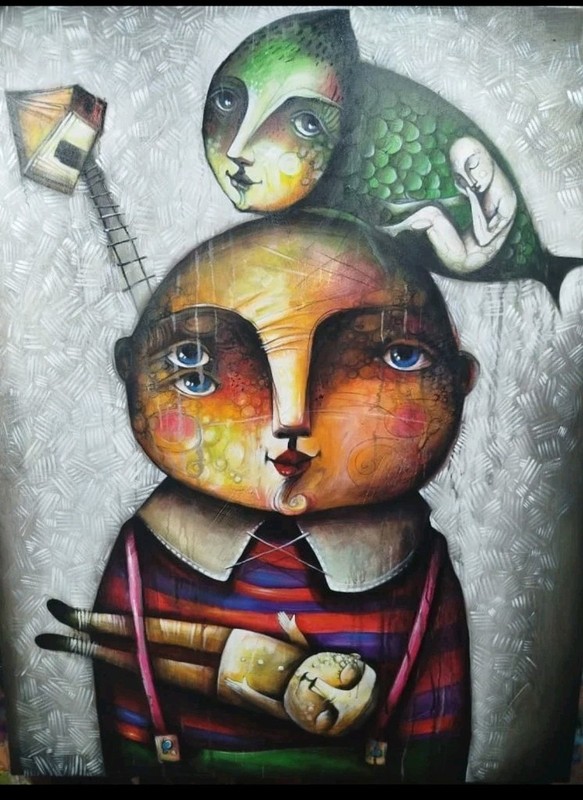 Acrylic/Canvas Carlos Cesar Roman cuban beautiful art 100x80cm T: Doble vision