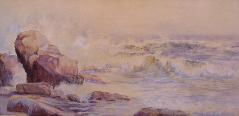 19th c. Seascape Rocky Coastal Watercolor Painting by Granville Perkins