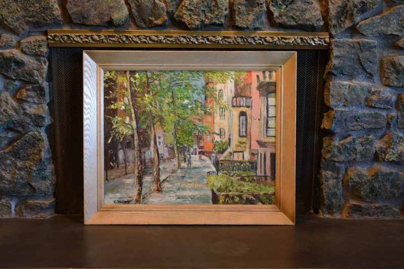 Robert E. Wells – Vintage Oil Painting – Colorful English Village Street