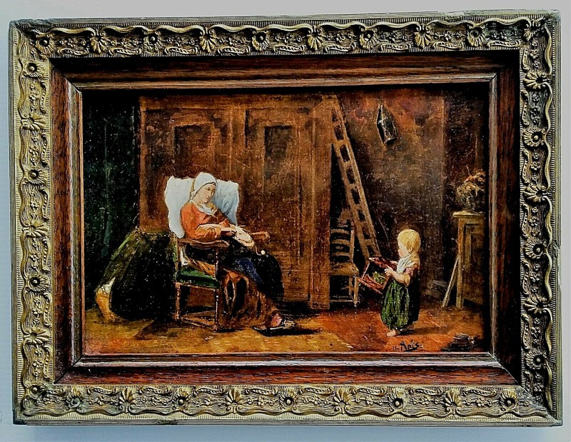 Listed Dutch Artist – H. Aris (19th C.) O/B – 7″ x 10.5″. Signed