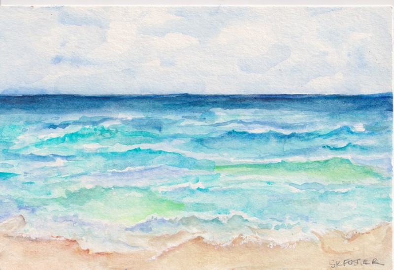 Original Beach Seascape Watercolor Painting 4x6 - Coastal Art Horizontal gallery