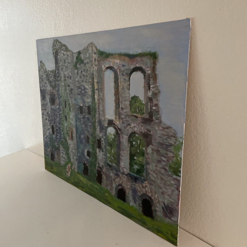 Vintage Roman Baths Trier Germany Architectural Landscape Painting 20x16" signed gallery