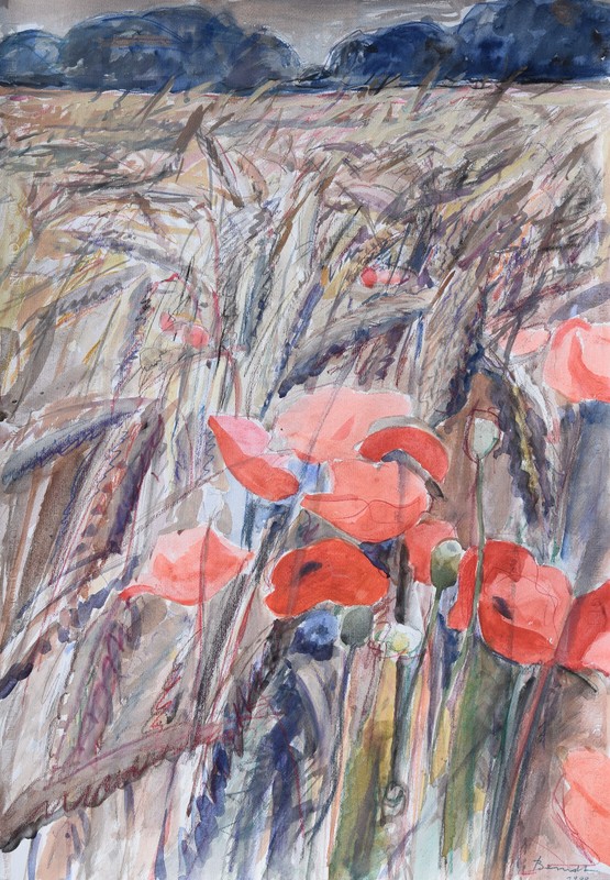 Peter Berndt 1937-2021 Berlin / Watercolor 1999 «Poppy» Wide Cornfield Brandenburg