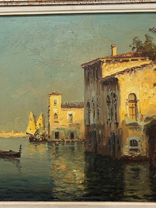 Vintage Aldo Pisani Signed Italian Oil on Canvas Painting Coastal City Scene gallery