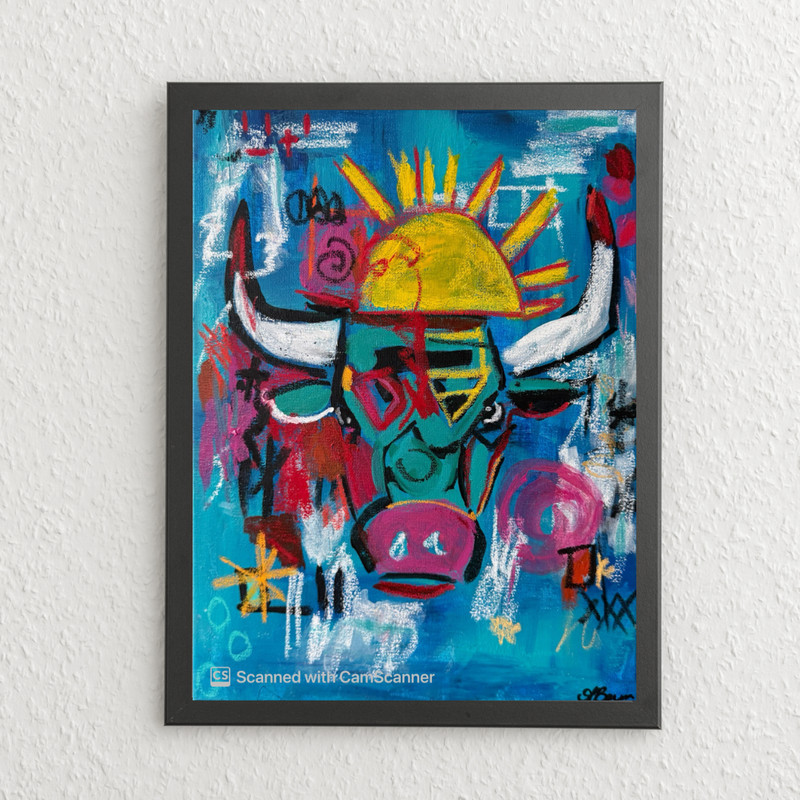 Abstract Neo Expressionism Bull Painting Living Room Wall Art 11×14