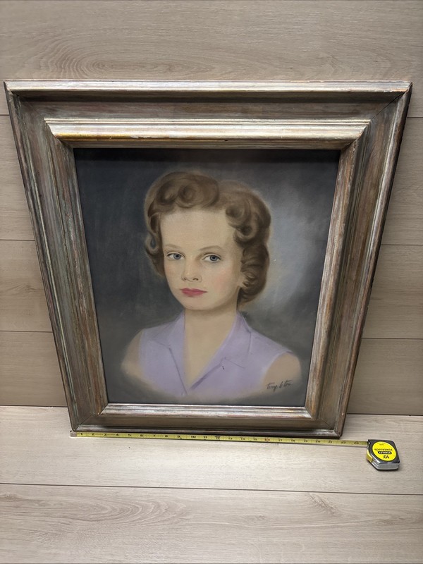 ANTIQUE ORIGINAL PAINTING CRAYONS & MIXED TECHNIQUE. SIGNED Frame Size. 22"×26" gallery