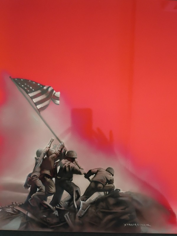 Iwo Jima Painting on Masonite Board, Airbrushed and Clear Coated