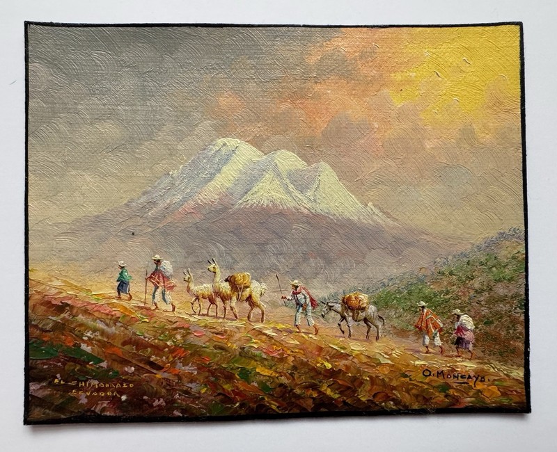 Miniature Painting Of Ecuadorians Near El Chimborazo By Oswaldo Moncayo