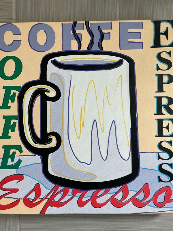 STEVE KAUFMAN Hand Painted Silkscreen on Canvas 'COFFEE' Hand signed by Kaufman gallery