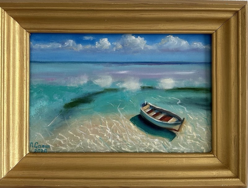 original oil painting Seascape 20x30cm Turquoise Water Wall Art Gift Boat
