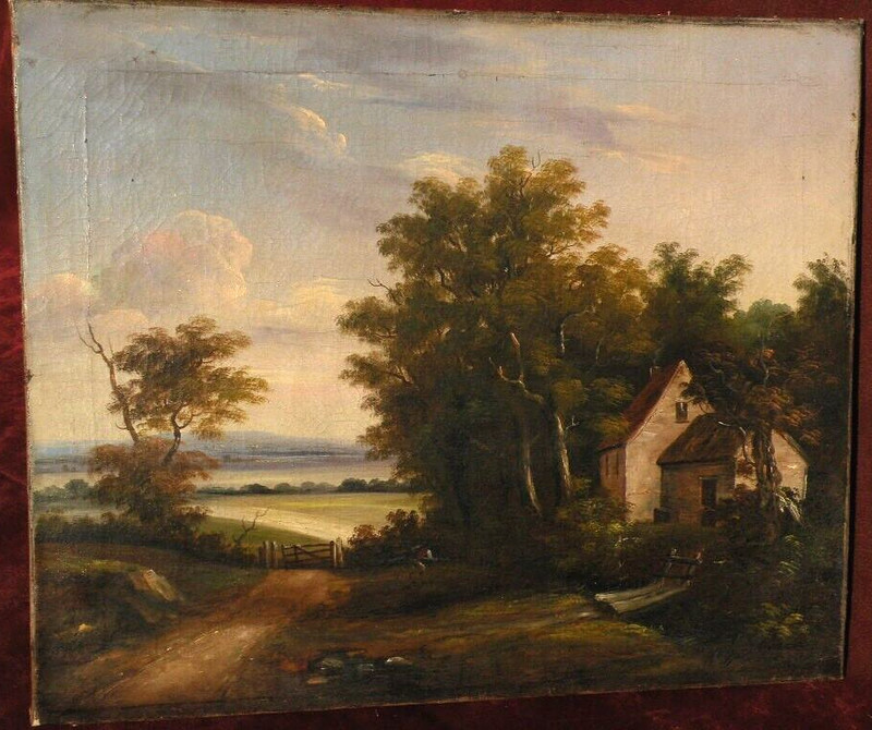 Early Hudson River style painting 1851 initials signed possibly John V Cornell
