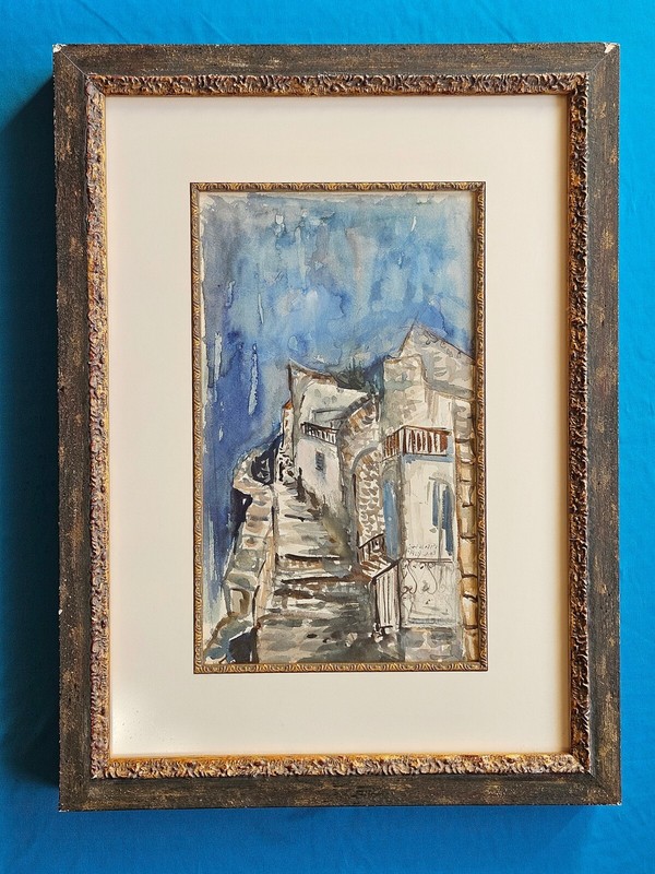 Joseph Kossonogi Untitled «(Jerusalem) Street Scene» Original Watercolor 1962