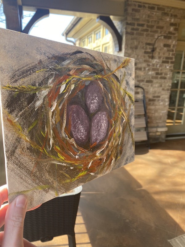 8/10 Inches Original Painted On Canvas,bird Nest, Easter gallery