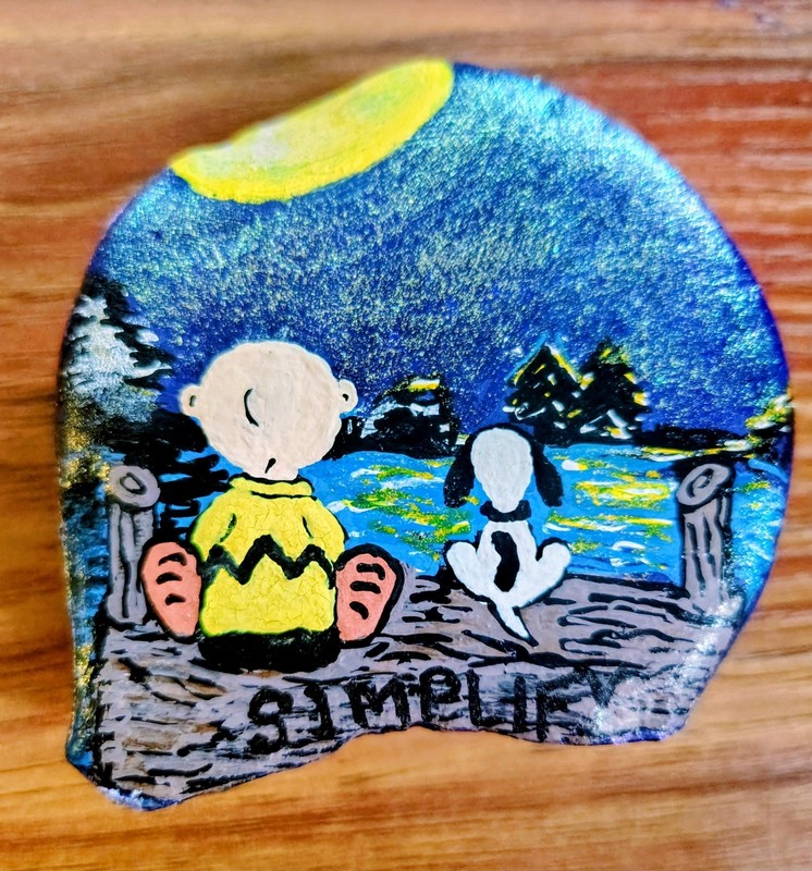 Handpainted River Rock Novelty With Character Snoopy